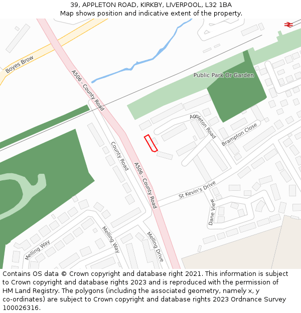 39, APPLETON ROAD, KIRKBY, LIVERPOOL, L32 1BA: Location map and indicative extent of plot