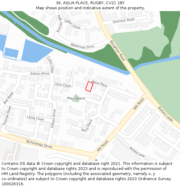 39, AQUA PLACE, RUGBY, CV21 1BY: Location map and indicative extent of plot