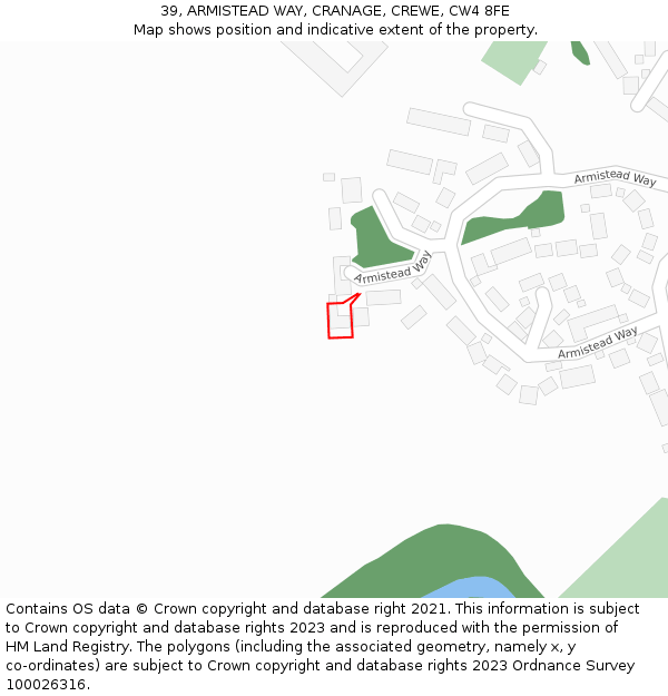 39, ARMISTEAD WAY, CRANAGE, CREWE, CW4 8FE: Location map and indicative extent of plot