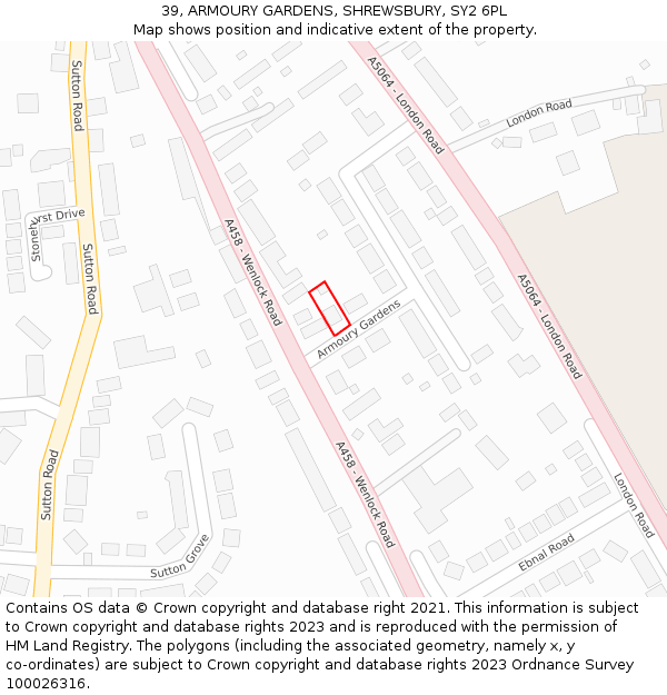 39, ARMOURY GARDENS, SHREWSBURY, SY2 6PL: Location map and indicative extent of plot