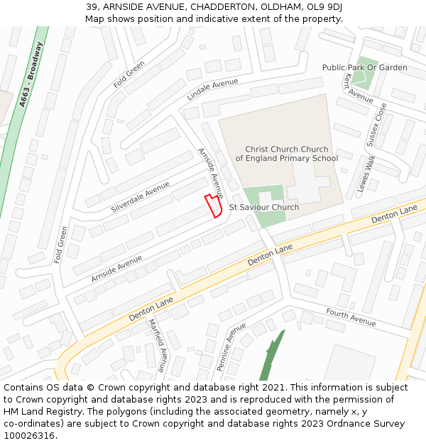 39, ARNSIDE AVENUE, CHADDERTON, OLDHAM, OL9 9DJ: Location map and indicative extent of plot