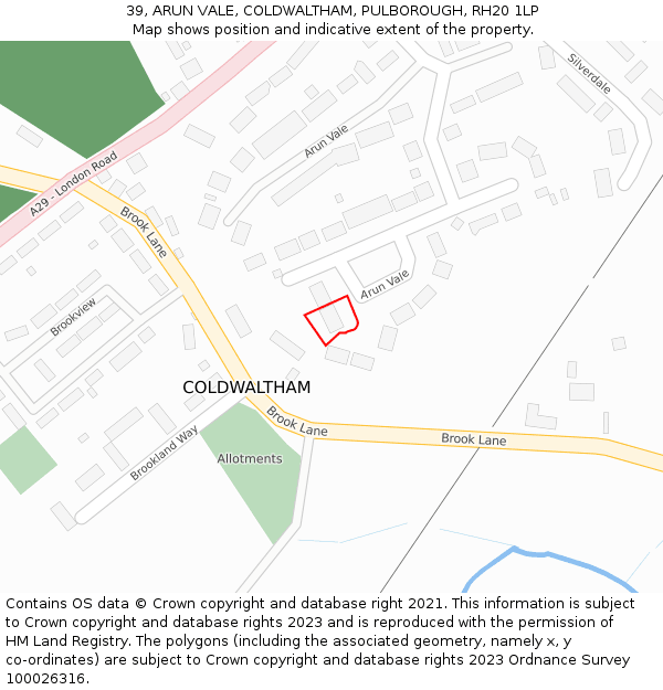 39, ARUN VALE, COLDWALTHAM, PULBOROUGH, RH20 1LP: Location map and indicative extent of plot