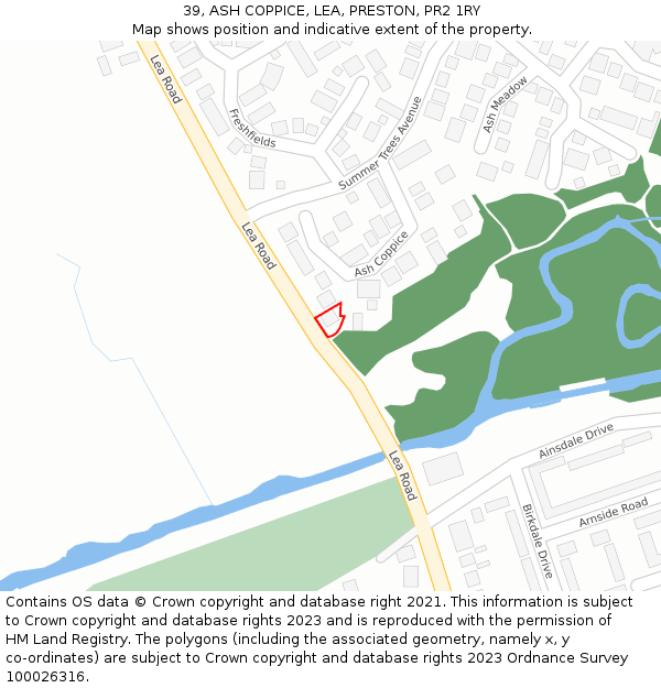 39, ASH COPPICE, LEA, PRESTON, PR2 1RY: Location map and indicative extent of plot