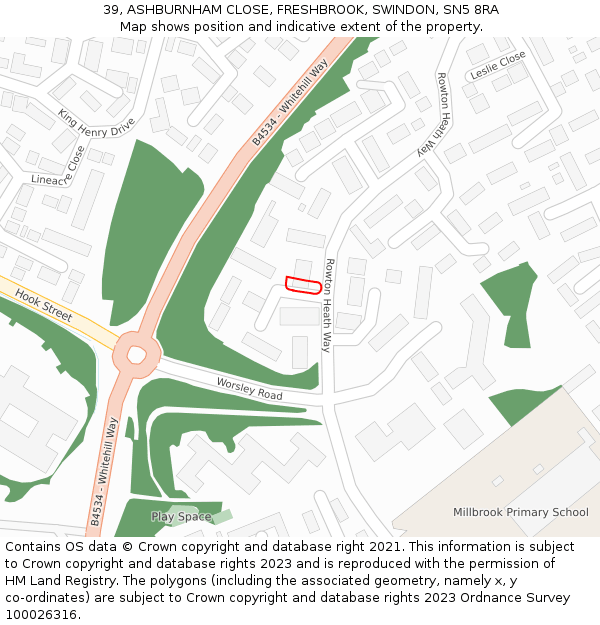 39, ASHBURNHAM CLOSE, FRESHBROOK, SWINDON, SN5 8RA: Location map and indicative extent of plot