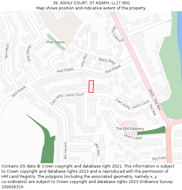 39, ASHLY COURT, ST ASAPH, LL17 0PG: Location map and indicative extent of plot