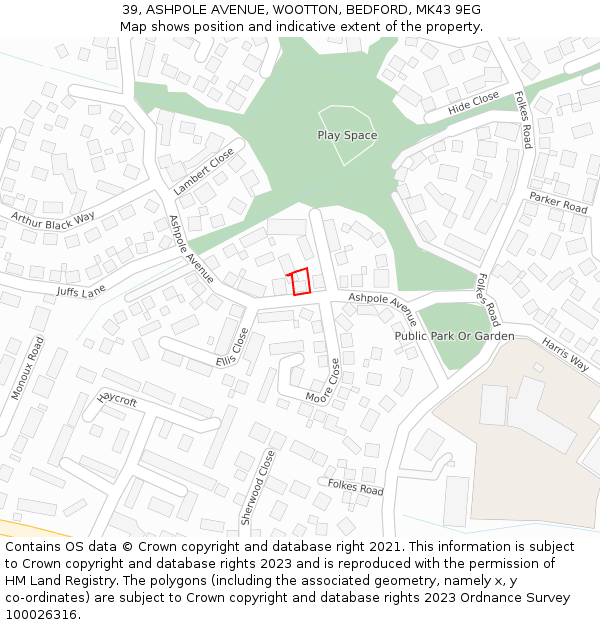 39, ASHPOLE AVENUE, WOOTTON, BEDFORD, MK43 9EG: Location map and indicative extent of plot