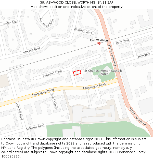 39, ASHWOOD CLOSE, WORTHING, BN11 2AF: Location map and indicative extent of plot