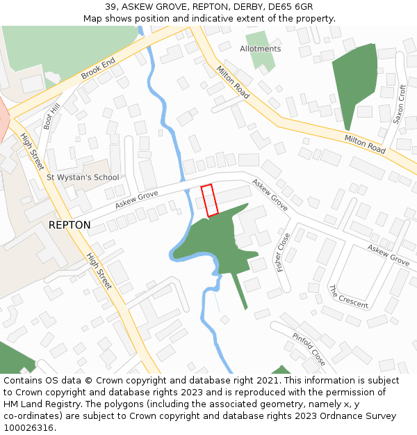 39, ASKEW GROVE, REPTON, DERBY, DE65 6GR: Location map and indicative extent of plot