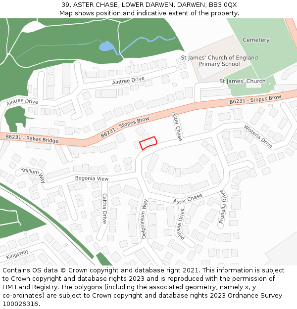 39, ASTER CHASE, LOWER DARWEN, DARWEN, BB3 0QX: Location map and indicative extent of plot