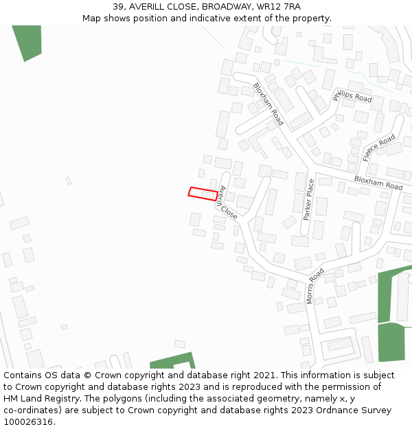 39, AVERILL CLOSE, BROADWAY, WR12 7RA: Location map and indicative extent of plot