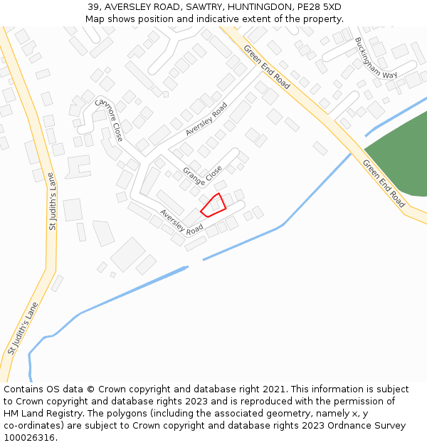 39, AVERSLEY ROAD, SAWTRY, HUNTINGDON, PE28 5XD: Location map and indicative extent of plot