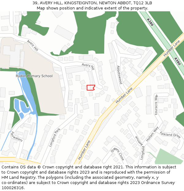 39, AVERY HILL, KINGSTEIGNTON, NEWTON ABBOT, TQ12 3LB: Location map and indicative extent of plot