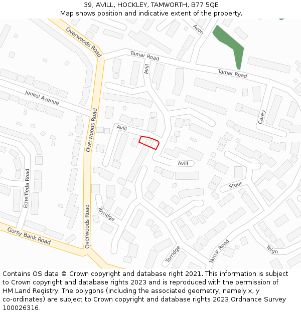 39, AVILL, HOCKLEY, TAMWORTH, B77 5QE: Location map and indicative extent of plot