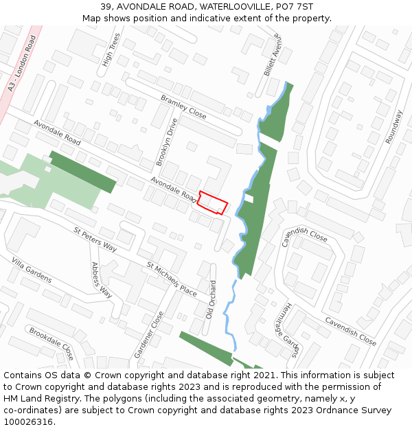 39, AVONDALE ROAD, WATERLOOVILLE, PO7 7ST: Location map and indicative extent of plot