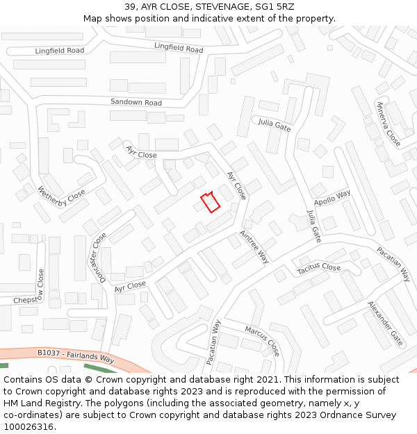 39, AYR CLOSE, STEVENAGE, SG1 5RZ: Location map and indicative extent of plot