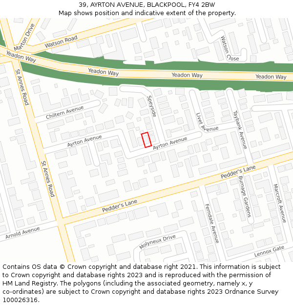 39, AYRTON AVENUE, BLACKPOOL, FY4 2BW: Location map and indicative extent of plot