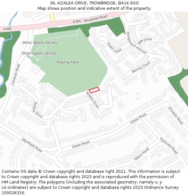 39, AZALEA DRIVE, TROWBRIDGE, BA14 9GG: Location map and indicative extent of plot