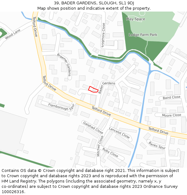 39, BADER GARDENS, SLOUGH, SL1 9DJ: Location map and indicative extent of plot