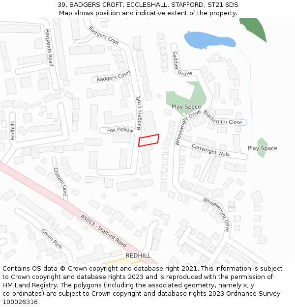 39, BADGERS CROFT, ECCLESHALL, STAFFORD, ST21 6DS: Location map and indicative extent of plot