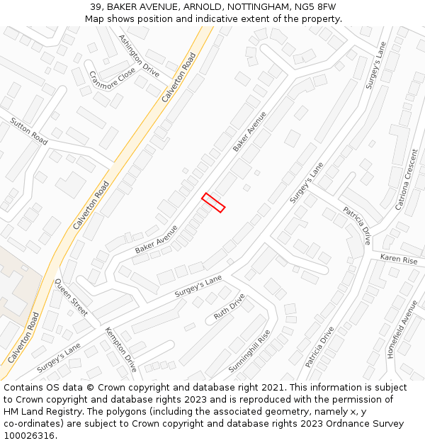 39, BAKER AVENUE, ARNOLD, NOTTINGHAM, NG5 8FW: Location map and indicative extent of plot