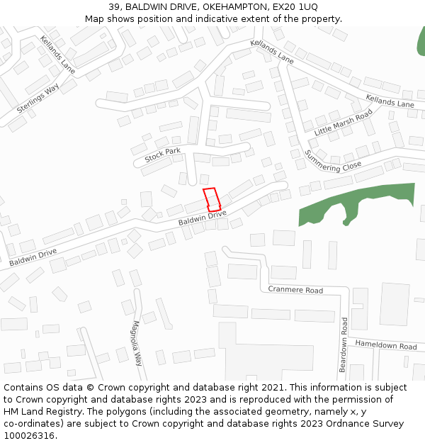 39, BALDWIN DRIVE, OKEHAMPTON, EX20 1UQ: Location map and indicative extent of plot