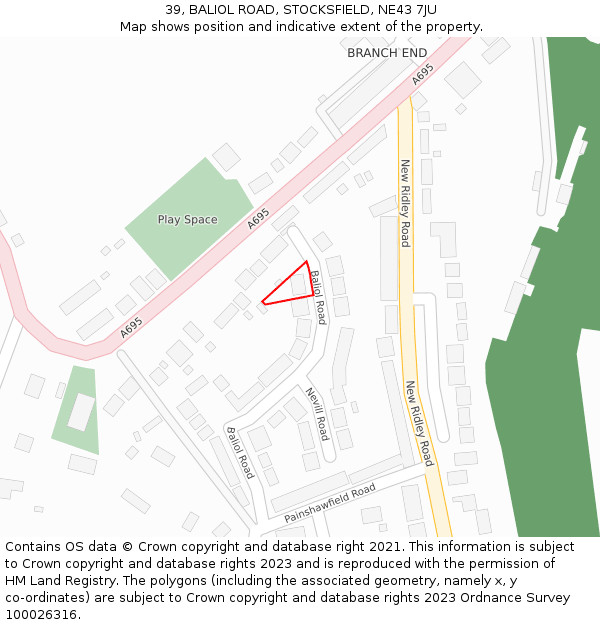 39, BALIOL ROAD, STOCKSFIELD, NE43 7JU: Location map and indicative extent of plot