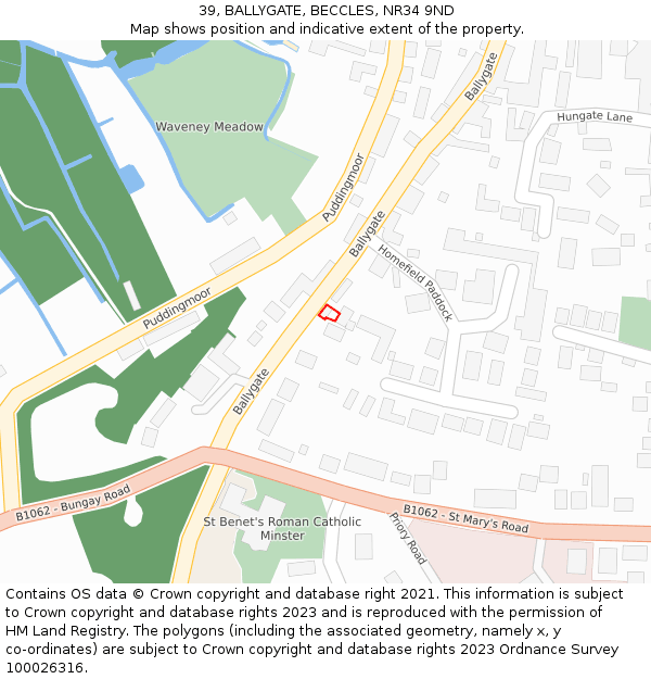 39, BALLYGATE, BECCLES, NR34 9ND: Location map and indicative extent of plot