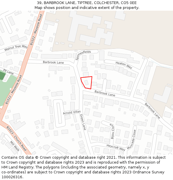 39, BARBROOK LANE, TIPTREE, COLCHESTER, CO5 0EE: Location map and indicative extent of plot