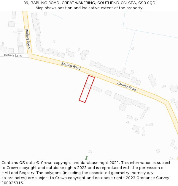 39, BARLING ROAD, GREAT WAKERING, SOUTHEND-ON-SEA, SS3 0QD: Location map and indicative extent of plot