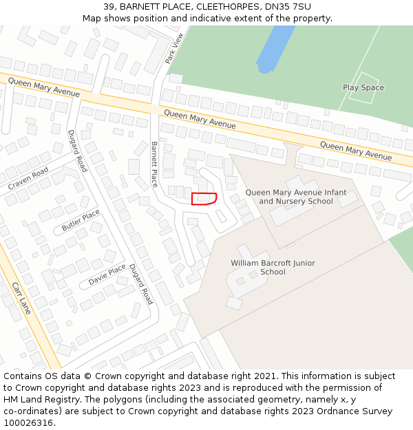 39, BARNETT PLACE, CLEETHORPES, DN35 7SU: Location map and indicative extent of plot