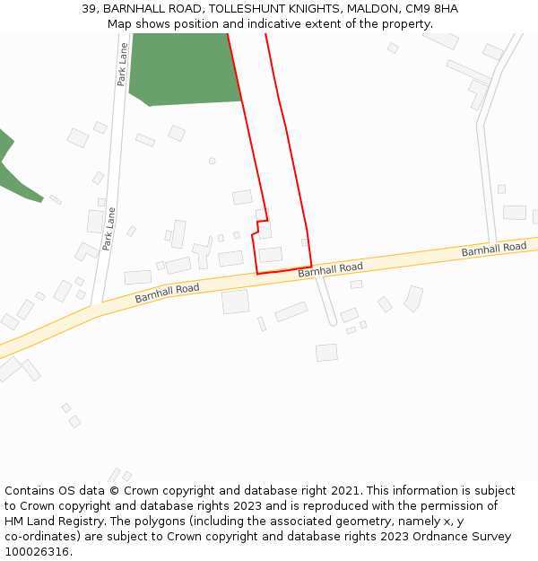 39, BARNHALL ROAD, TOLLESHUNT KNIGHTS, MALDON, CM9 8HA: Location map and indicative extent of plot