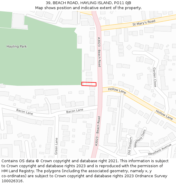 39, BEACH ROAD, HAYLING ISLAND, PO11 0JB: Location map and indicative extent of plot