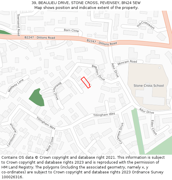 39, BEAULIEU DRIVE, STONE CROSS, PEVENSEY, BN24 5EW: Location map and indicative extent of plot