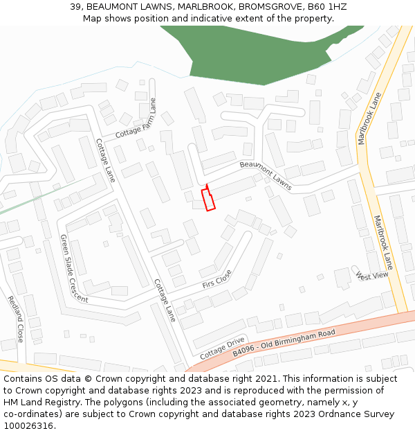 39, BEAUMONT LAWNS, MARLBROOK, BROMSGROVE, B60 1HZ: Location map and indicative extent of plot