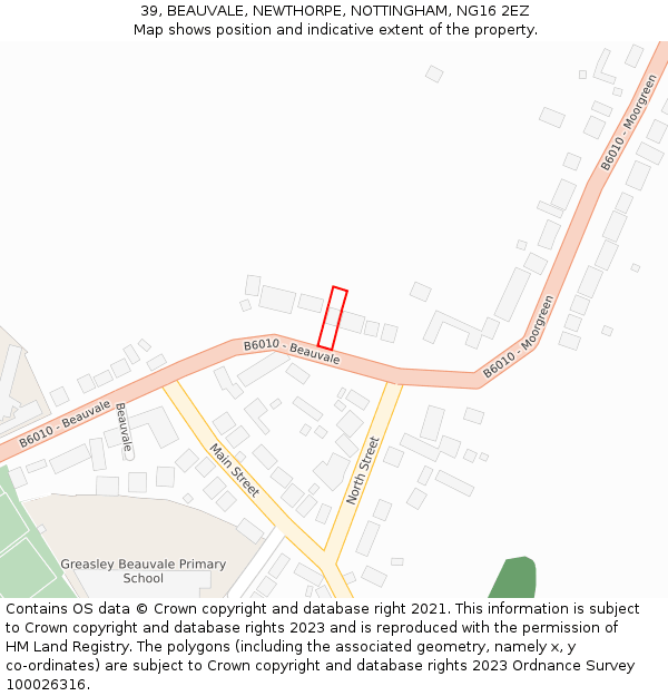 39, BEAUVALE, NEWTHORPE, NOTTINGHAM, NG16 2EZ: Location map and indicative extent of plot