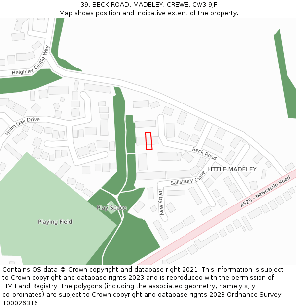 39, BECK ROAD, MADELEY, CREWE, CW3 9JF: Location map and indicative extent of plot