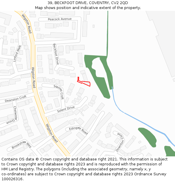 39, BECKFOOT DRIVE, COVENTRY, CV2 2QD: Location map and indicative extent of plot