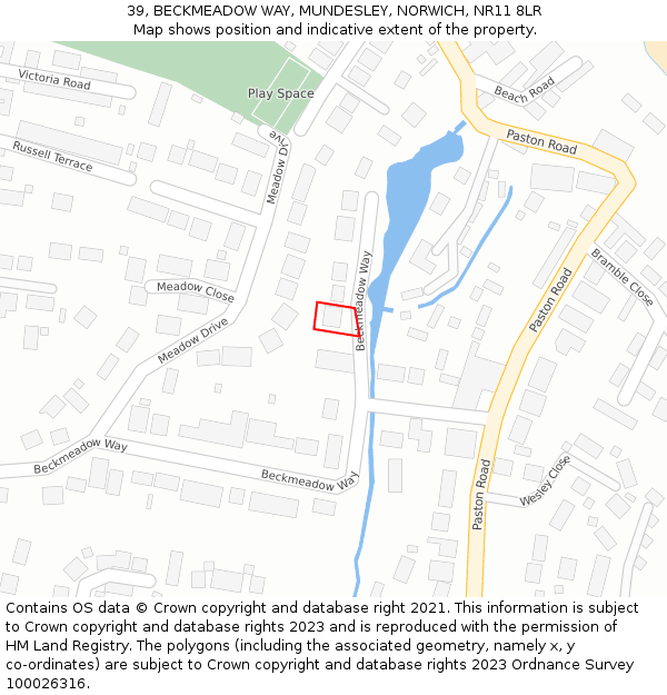 39, BECKMEADOW WAY, MUNDESLEY, NORWICH, NR11 8LR: Location map and indicative extent of plot