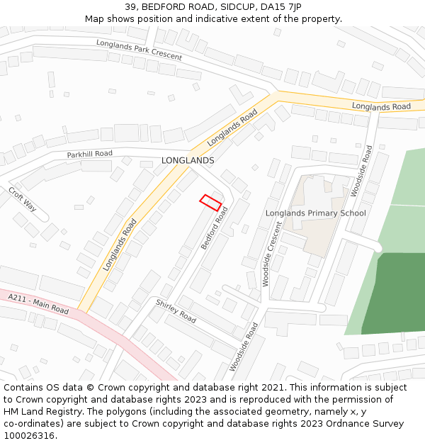 39, BEDFORD ROAD, SIDCUP, DA15 7JP: Location map and indicative extent of plot