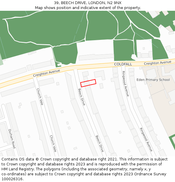 39, BEECH DRIVE, LONDON, N2 9NX: Location map and indicative extent of plot