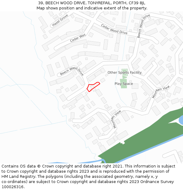 39, BEECH WOOD DRIVE, TONYREFAIL, PORTH, CF39 8JL: Location map and indicative extent of plot