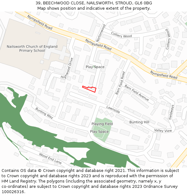 39, BEECHWOOD CLOSE, NAILSWORTH, STROUD, GL6 0BG: Location map and indicative extent of plot