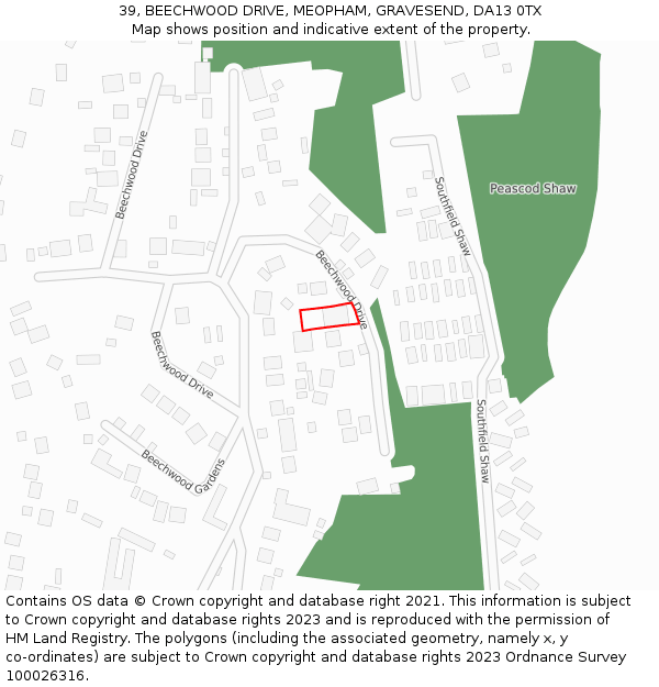 39, BEECHWOOD DRIVE, MEOPHAM, GRAVESEND, DA13 0TX: Location map and indicative extent of plot