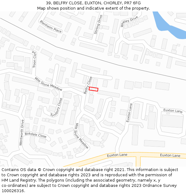 39, BELFRY CLOSE, EUXTON, CHORLEY, PR7 6FG: Location map and indicative extent of plot