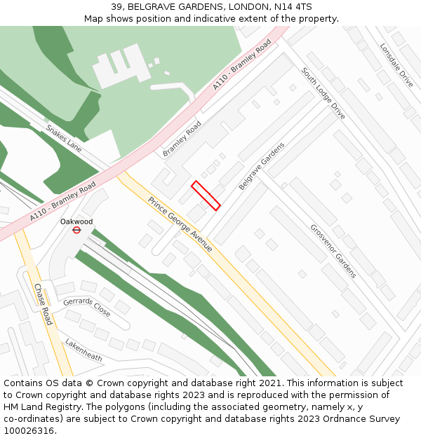 39, BELGRAVE GARDENS, LONDON, N14 4TS: Location map and indicative extent of plot