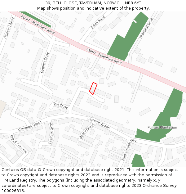 39, BELL CLOSE, TAVERHAM, NORWICH, NR8 6YT: Location map and indicative extent of plot