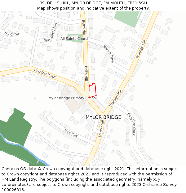 39, BELLS HILL, MYLOR BRIDGE, FALMOUTH, TR11 5SH: Location map and indicative extent of plot