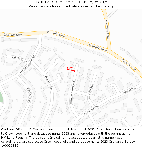 39, BELVEDERE CRESCENT, BEWDLEY, DY12 1JX: Location map and indicative extent of plot