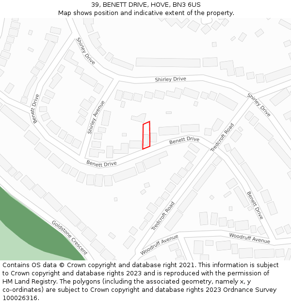 39, BENETT DRIVE, HOVE, BN3 6US: Location map and indicative extent of plot