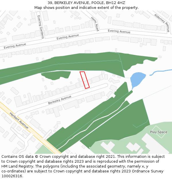 39, BERKELEY AVENUE, POOLE, BH12 4HZ: Location map and indicative extent of plot